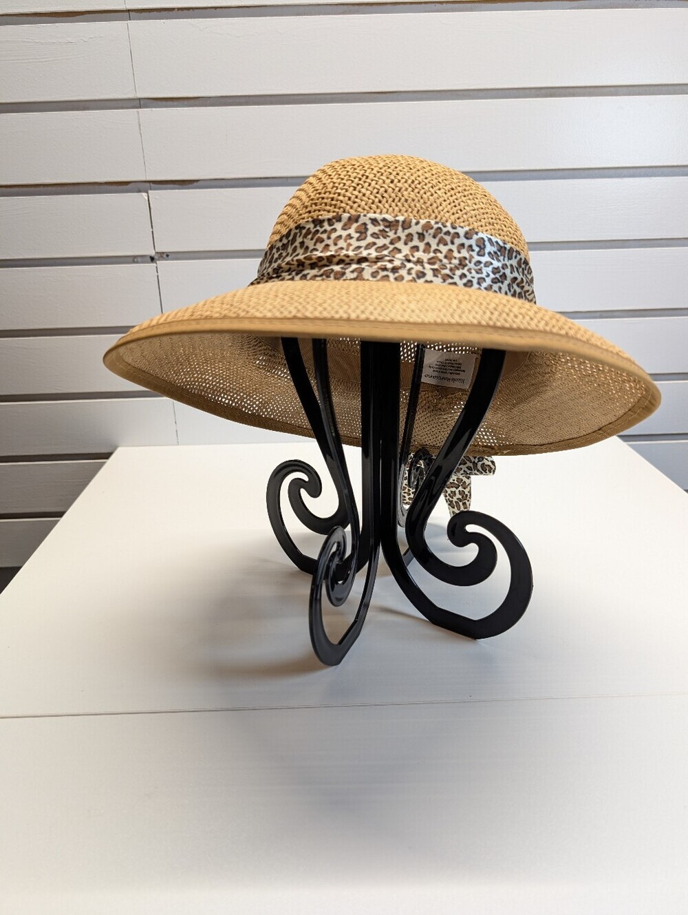 Vintage Nicole Marciano 100%Straw Hat With Leopard Scarf EUC - Picture 4 of 6